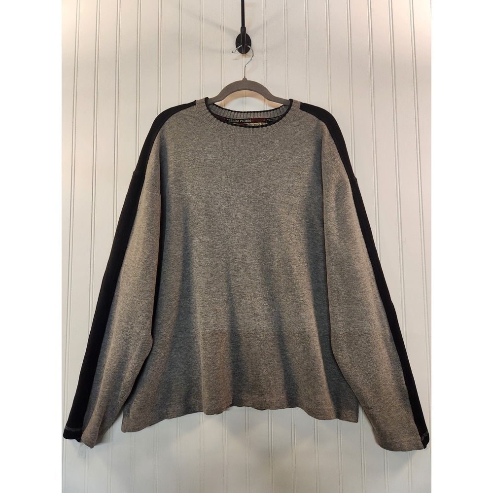 Plugg Knitwear Mens XL Gray Black Colorblock Cotton Sweater‎ Outdoor Cozy Casual